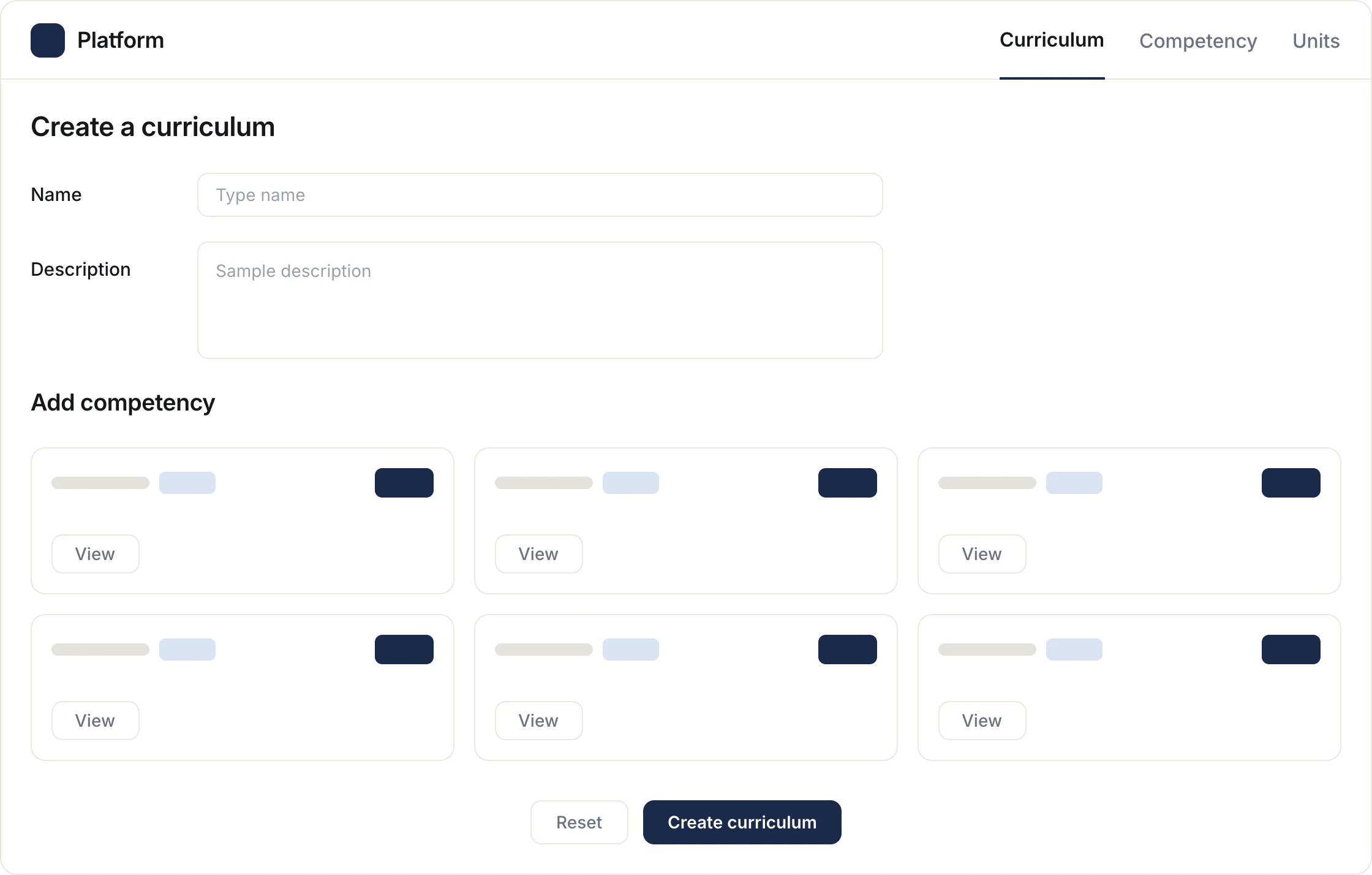 Create a curriculum form