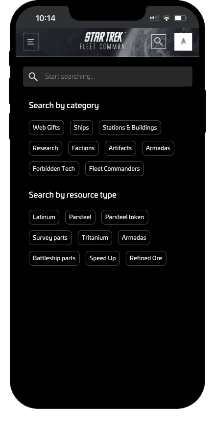 Search before typing: an empty field, then two chip sets, search by category and search by resource type